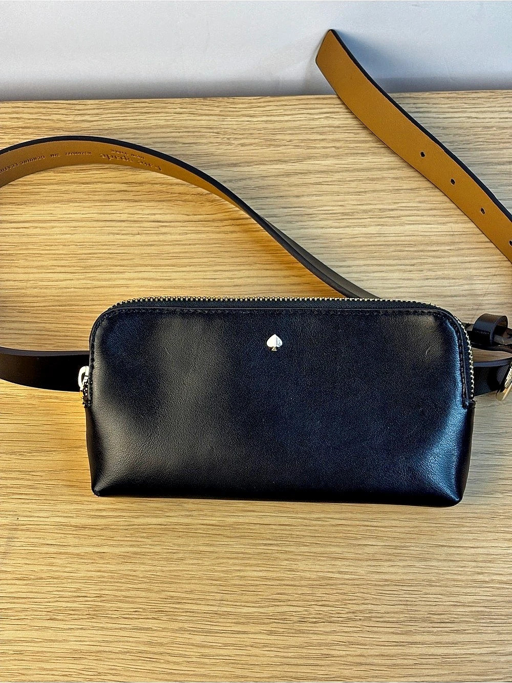 Kate Spade New York Zip Top Black Leather Belt Bag NWOT